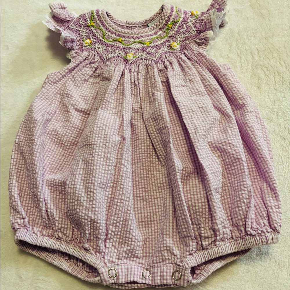 Remember Nguyen Smocked Bubble Romper with Embroider Detail Size 6 months EUC
